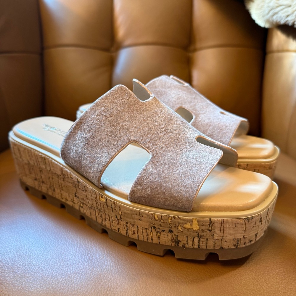 Project Cloud Mila Taupe Suede Platform Slide Sandals Memory Foam Women's Size 8